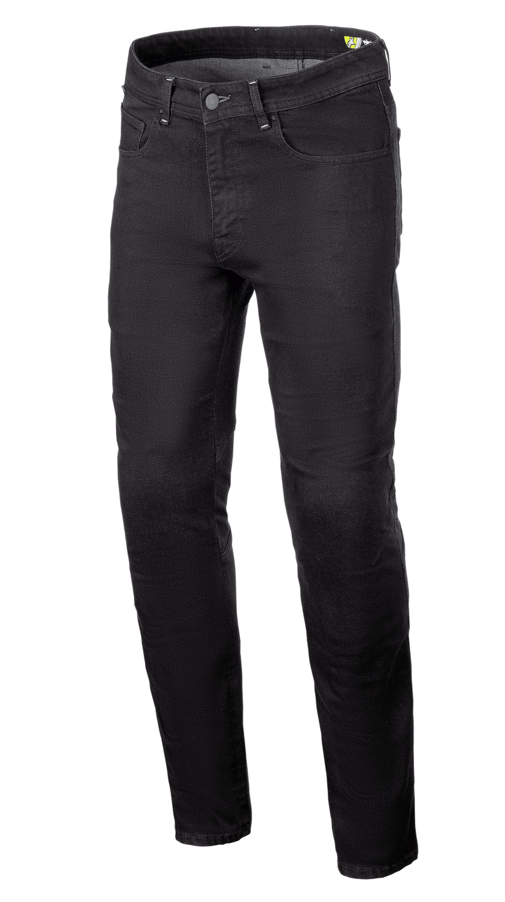 Alpinestars Radium V2 Denim Pants, motorbroek, zwart, regular taps toelopende pijp, vijf zakken, riemlussen, knoop- en ritssluiting, donkere denim stof