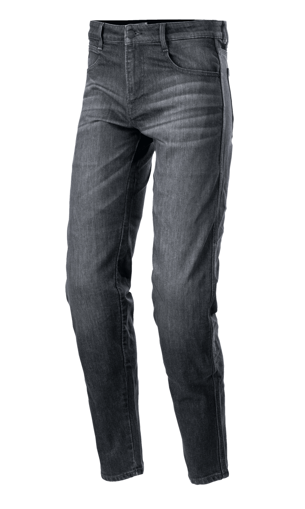 Alpinestars Sektor Regular Fit Denim Pants, zwart gewassen motorjeans, casual taps toelopende pasvorm, vijf-pocket ontwerp met riemlussen, verbleekte denim textuur met versterkte naden, urban motorkleding