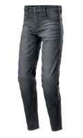 Alpinestars Sektor Regular Fit Denim Pants, zwart gewassen motorjeans, casual taps toelopende pasvorm, vijf-pocket ontwerp met riemlussen, verbleekte denim textuur met versterkte naden, urban motorkleding