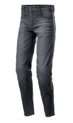 Alpinestars Sektor Regular Fit Denim Pants, zwart gewassen motorjeans, casual taps toelopende pasvorm, vijf-pocket ontwerp met riemlussen, verbleekte denim textuur met versterkte naden, urban motorkleding