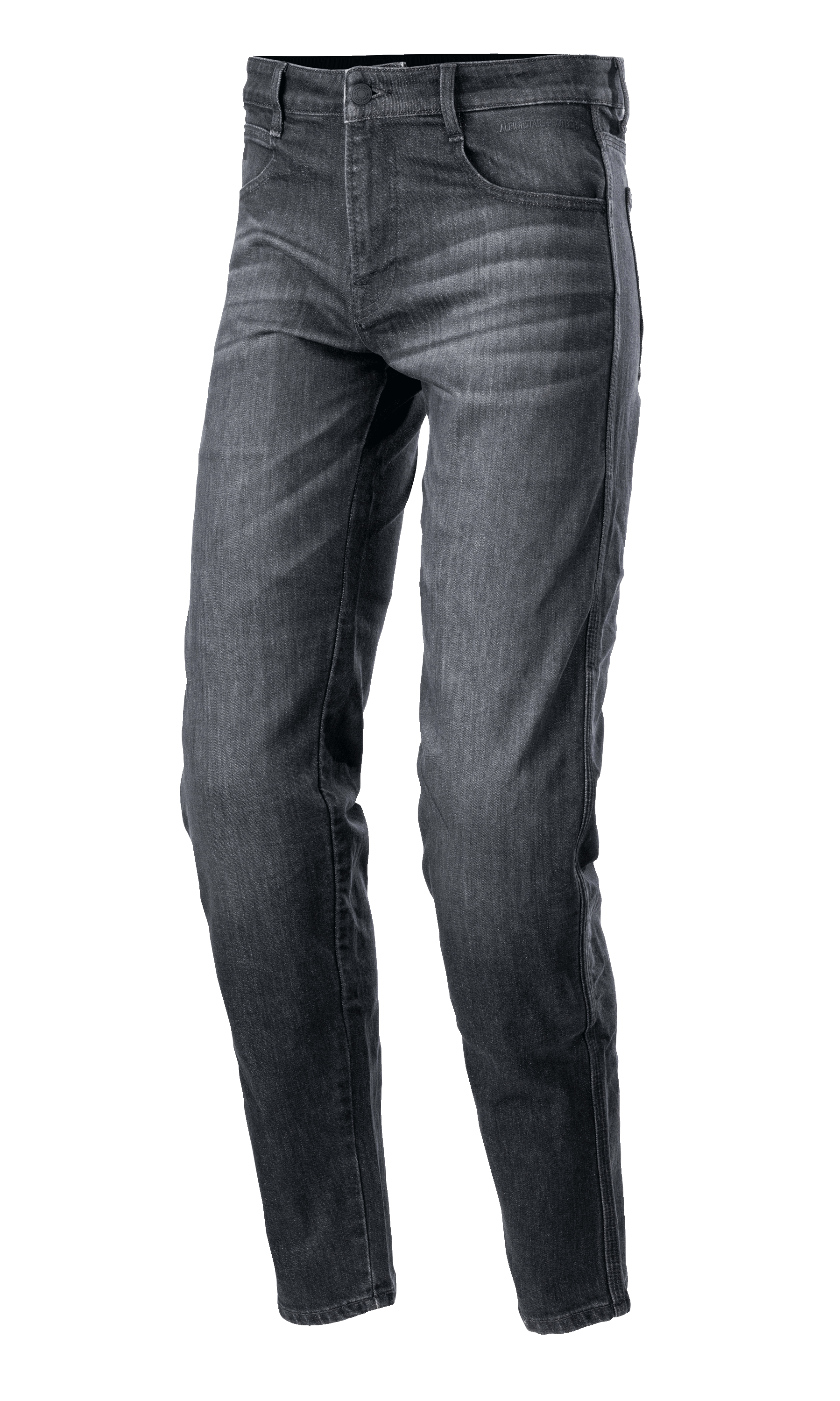 Alpinestars Sektor Regular Fit Denim Pants, zwart gewassen motorjeans, casual taps toelopende pasvorm, vijf-pocket ontwerp met riemlussen, verbleekte denim textuur met versterkte naden, urban motorkleding