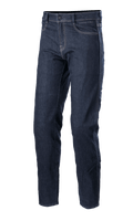 Alpinestars Sektor Regular Fit Denim Pants, Mid Blue motorjeans, technische motorbroek met contrasterende witte stiksels, vijf-pocket ontwerp, riemlussen en taps toelopende pijpen van stretch denim