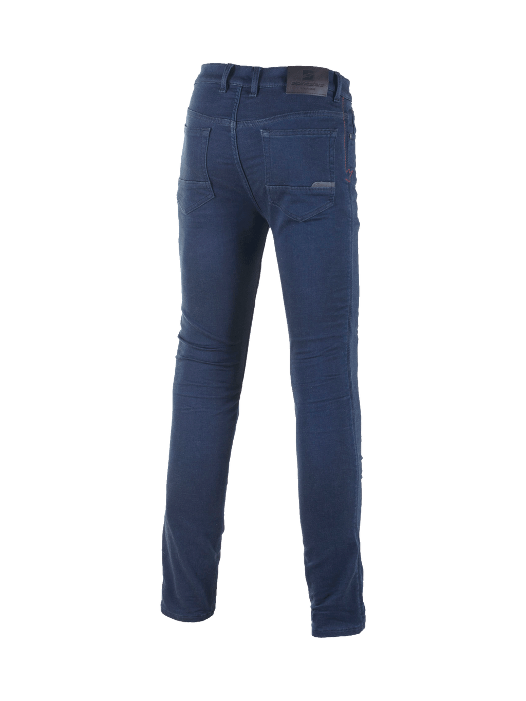 Alpinestars Cerium Tech Stretch Moto Denim, slim fit motorjeans in blauw voor stedelijk gebruik, achteraanzicht met klassiek vijfzakkenontwerp.