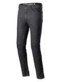 Alpinestars Cerium Denim Tech Riding Pants, motorjeans, Black Washed, slim fit, klassiek model met vijf zakken, robuuste denimconstructie, riemlussen, knoop- en ritssluiting, eigentijdse stedelijke motoruitrusting