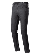 Alpinestars Cerium Denim Tech Riding Pants, motorjeans, Black Washed, slim fit, klassiek model met vijf zakken, robuuste denimconstructie, riemlussen, knoop- en ritssluiting, eigentijdse stedelijke motoruitrusting