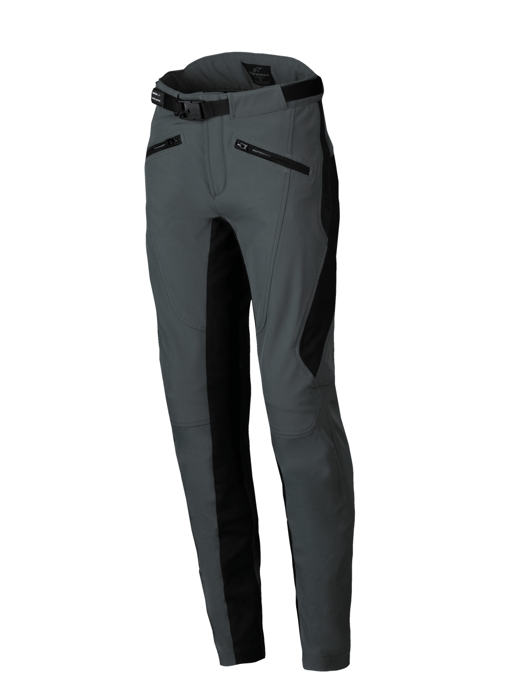 Alpinestars Alamosa urban dames motorbroek, grijs en zwart, slim fit softshell met verstelbare tailleriem, CE-gecertificeerd.