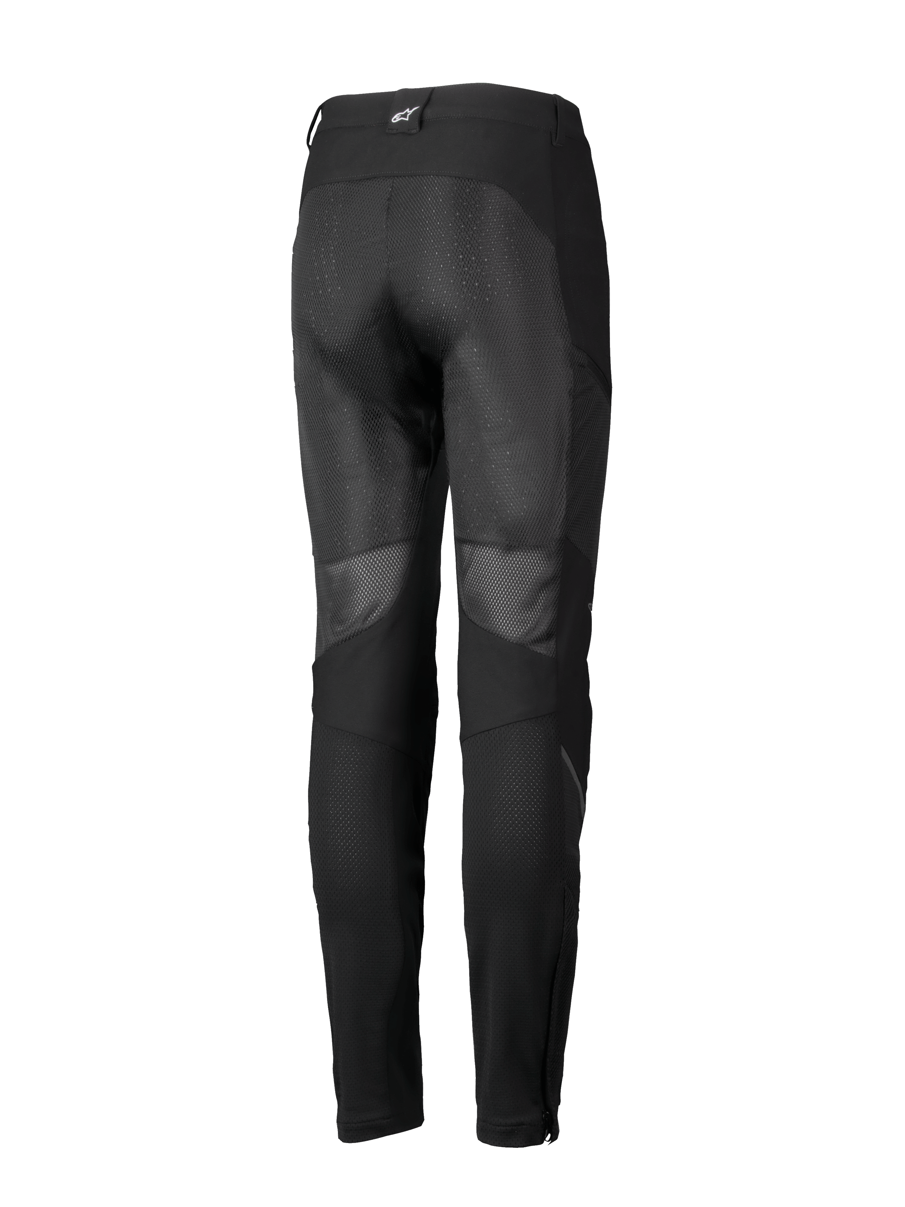 Alpinestars Stella Troop-Air broek, motorbroek voor dames, zwart, achteraanzicht met grote mesh ventilatiepanelen aan de achterkant van de benen, textielconstructie en een klein wit logo op de achterste riemlus.