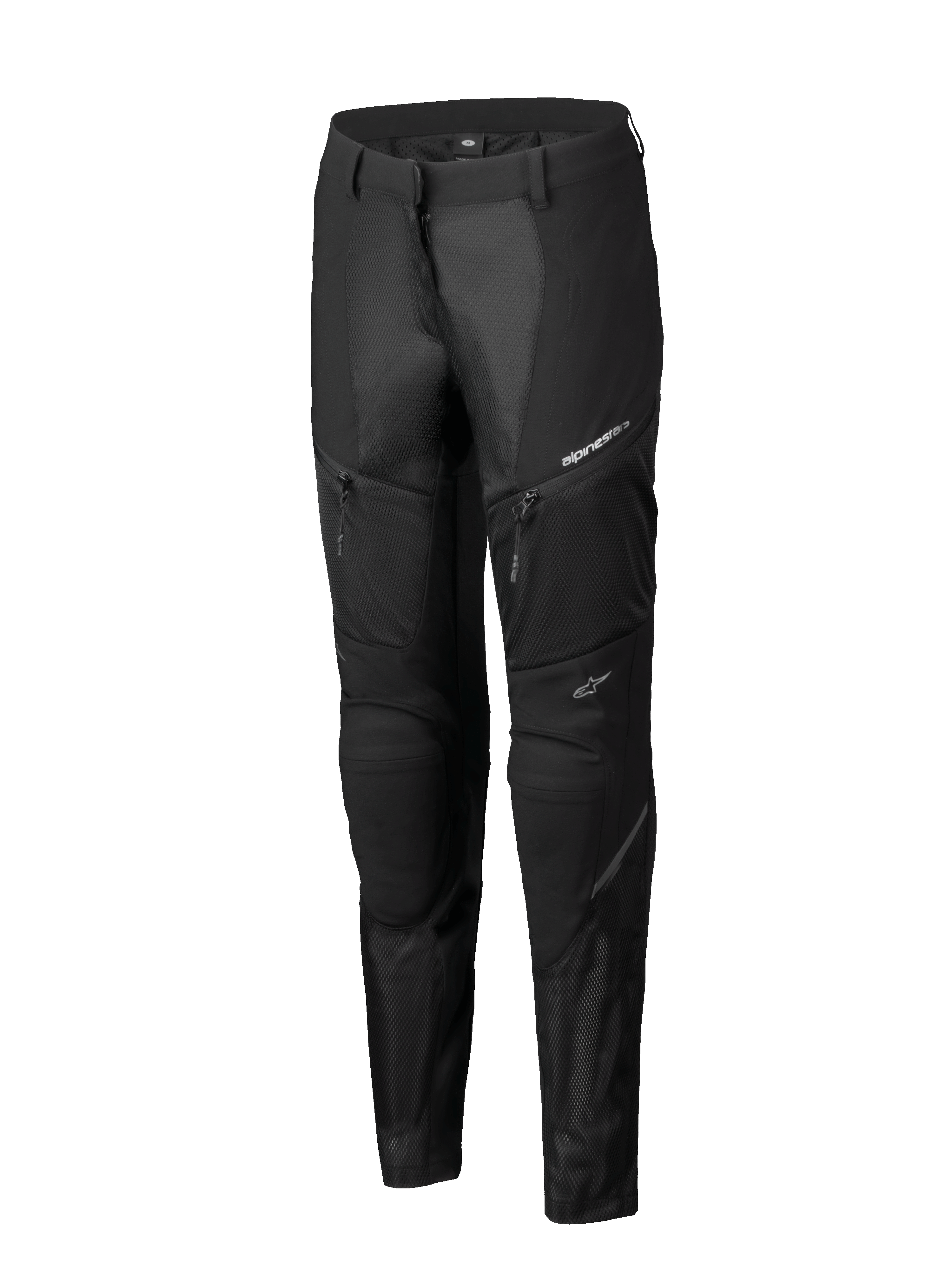 Alpinestars Stella Troop-Air broek, damesmotorbroek, zwart, voorzien van uitgebreide mesh-ventilatiepanelen, zakken met rits en een technisch sport-fit ontwerp met witte Alpinestars-logo's