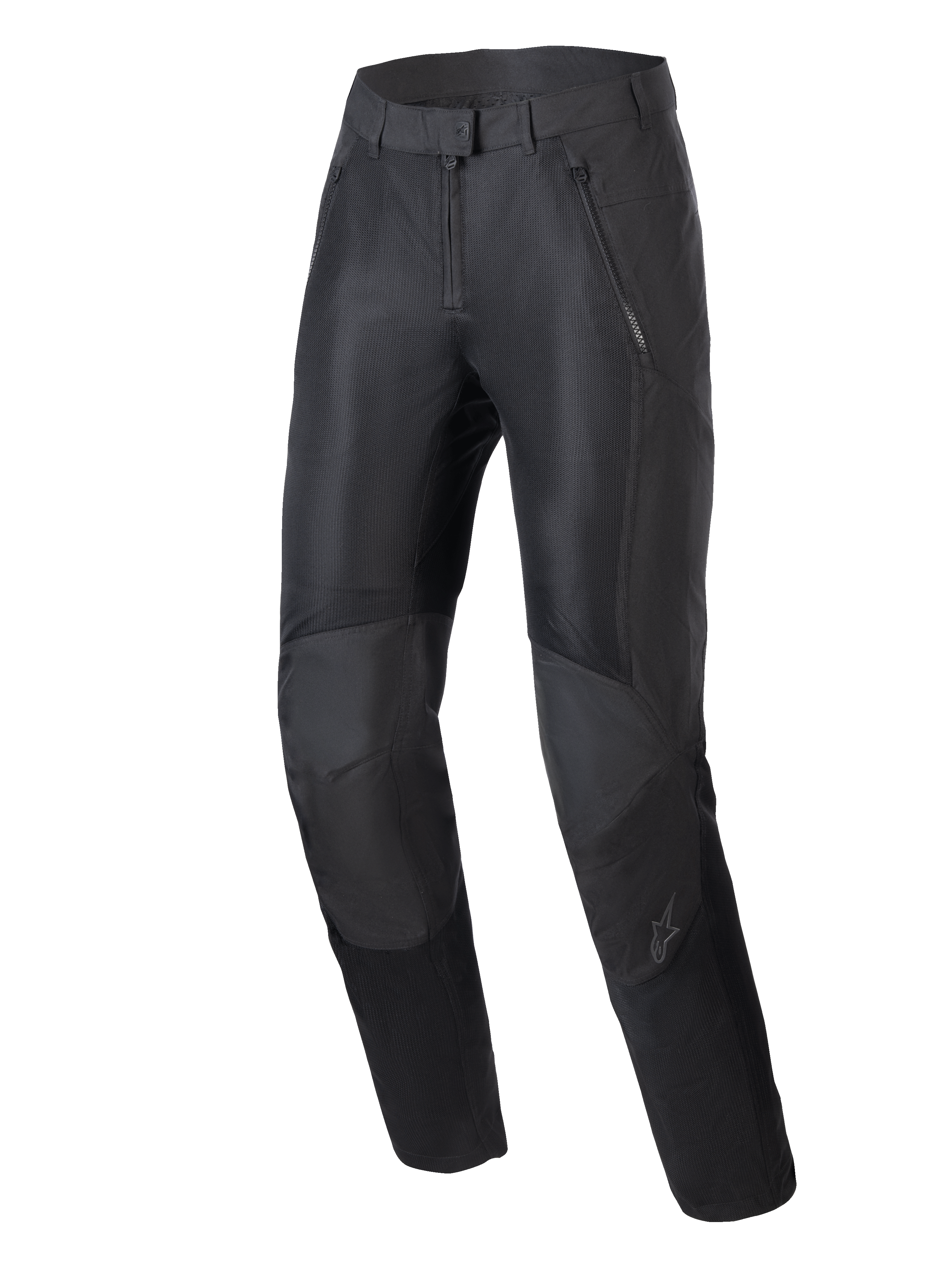 Alpinestars Stella C-1 Air Pants, Women's Urban Motorcycle Pants, Black, featuring large mesh ventilation panels on the front, durable polyfabric construction, and ergonomic knee design with integrated protection.