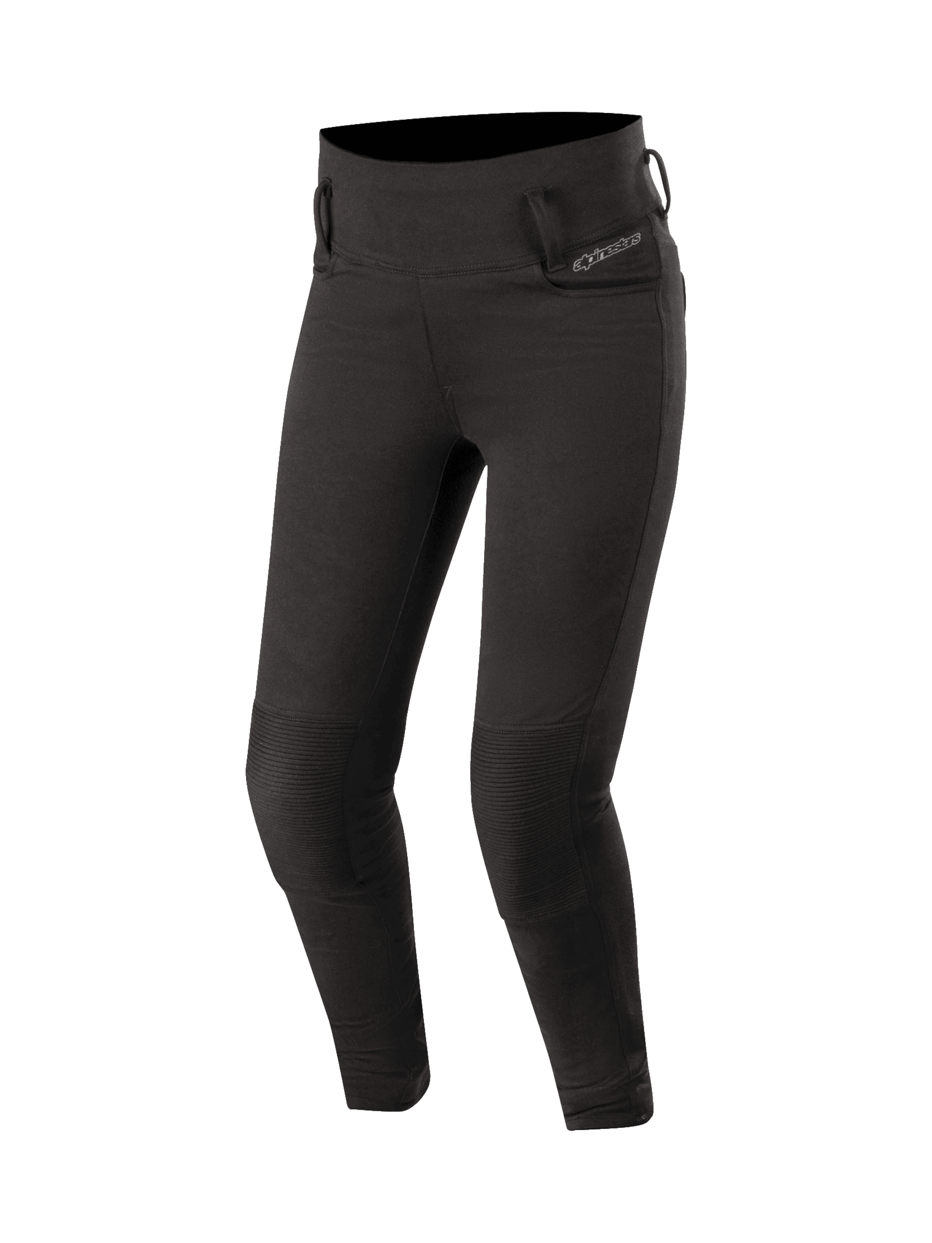 Alpinestars Banshee Women's Leggings in Black, urban motorcycle pants featuring CE-certified knee protection and stretch accordion panels.