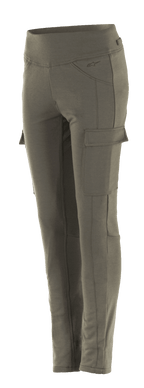 Alpinestars Women's Iria Leggings, olijfgroene motorlegging, slanke pasvorm met zijdelingse cargozakken, brede elastische tailleband, anatomisch geprofileerde motorkleding voor stedelijk gebruik