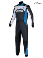 Alpinestars Atom Graphic 4 Pak, FIA-goedgekeurd herenracepak in zwart, zilver en blauw, vooraanzicht met aramidische constructie