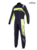 Alpinestars Youth KMX-9 V3 Suit Graphic 3, youth karting suit in black and yellow fluo, FIA certified racing apparel featuring a dual-layer construction and Formula 1-derived epaulettes