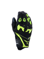 Alpinestars SP-R Pro handschoenen, motorracehandschoenen, zwart en neongeel, met gedeelde TPU-knokkelbescherming, geperforeerd leer en textielconstructie, felle neonaccenten met Alpinestars-logo en sp-r pro-branding op de manchet