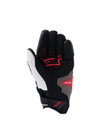 Alpinestars SP-R Pro handschoenen, handpalmweergave, Walnut Mastic Black kleurstelling, met rode grip-inzetstukken op een zwarte en witte basis met tan accenten, korte sport-motorhandschoenen met versterkte handpalm en ergonomisch ontwerp