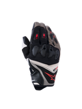 Alpinestars SP-R Pro motorhandschoenen, racehandschoenen, walnut, mastic en zwart met rode accenten, voorzien van verdeelde harde knokkelbescherming, constructie van leer en textiel, sportief prestatiegericht ontwerp