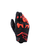 Alpinestars SP-R Tech handschoenen, motorhandschoenen, zwart met fluorood, met gedeelde TPU-knokkelbescherming en geperforeerde leren panelen, sportief ontwerp met kort manchet en rood Astars-logo