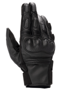 Alpinestars Phenom Leather Gloves, Motorcycle Riding Gloves, Black, top view showing perforated hard knuckle protection, reinforced fingers, accordion stretch inserts, and premium goat leather construction.