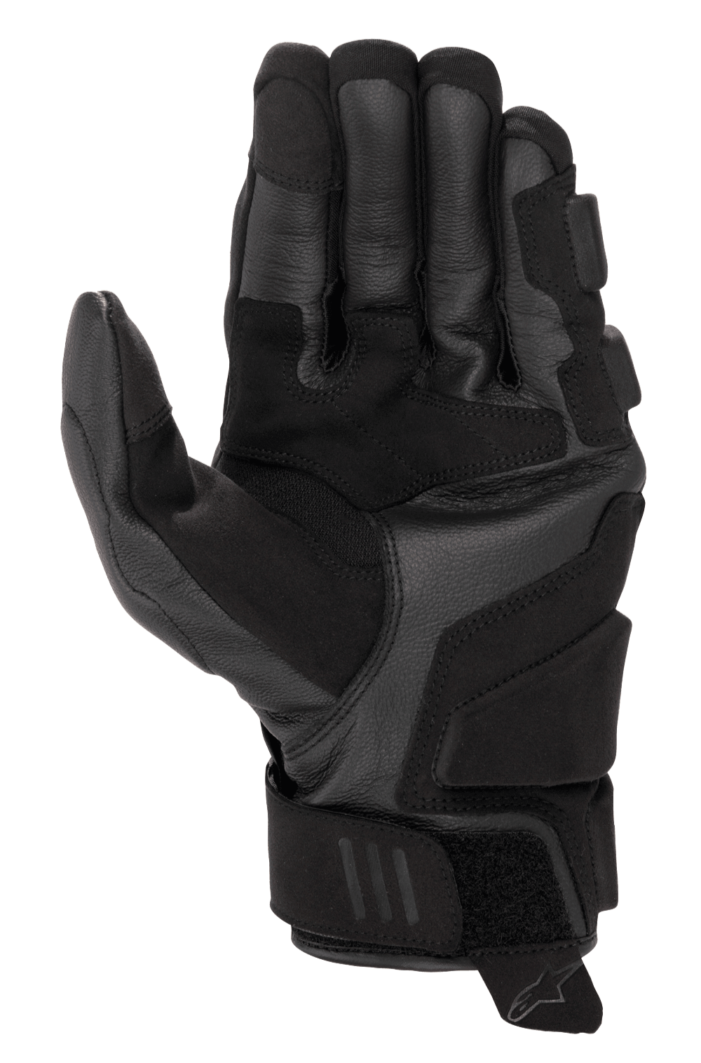 Alpinestars Phenom Leren Handschoenen, motorhandschoenen, zwart, handpalm- en zijaanzicht met premium geitenleren constructie, verstevigde zijkant van de hand en landingszones, korte manchet met klittenbandsluiting, touchscreen-compatibele vingertoppen, sportieve motoruitrusting