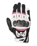 Alpinestars Stella SMX-2 Air Carbon V2 handschoenen, dames motorhandschoenen, zwart, wit en fuchsia, voorzien van een carbon knokkelbeschermer, 3D mesh ventilatie en Alpinestars logo, sportief ontwerp met korte manchet
