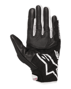 Alpinestars Stella SMX-2 Air Carbon V2 dameshandschoenen, motorhandschoenen, handpalmaanzicht, zwart en wit met fuchsia details, leer- en mesh-constructie met versterkte handpalm en touchscreen-compatibele vingertoppen
