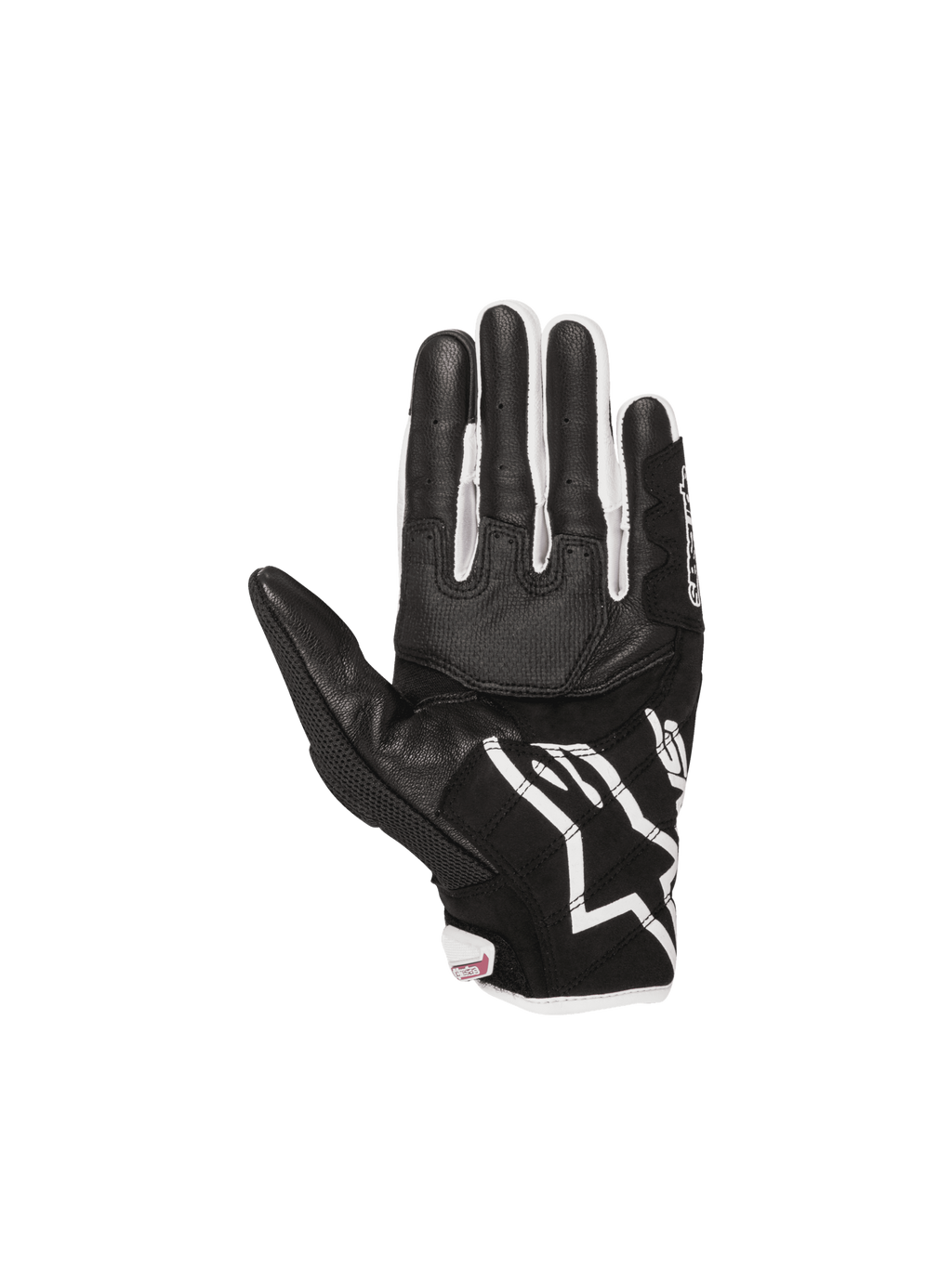 Alpinestars Stella SMX-2 Air Carbon V2 dames-motorhandschoenen, zwart en wit, leren handpalm met 3D-mesh.