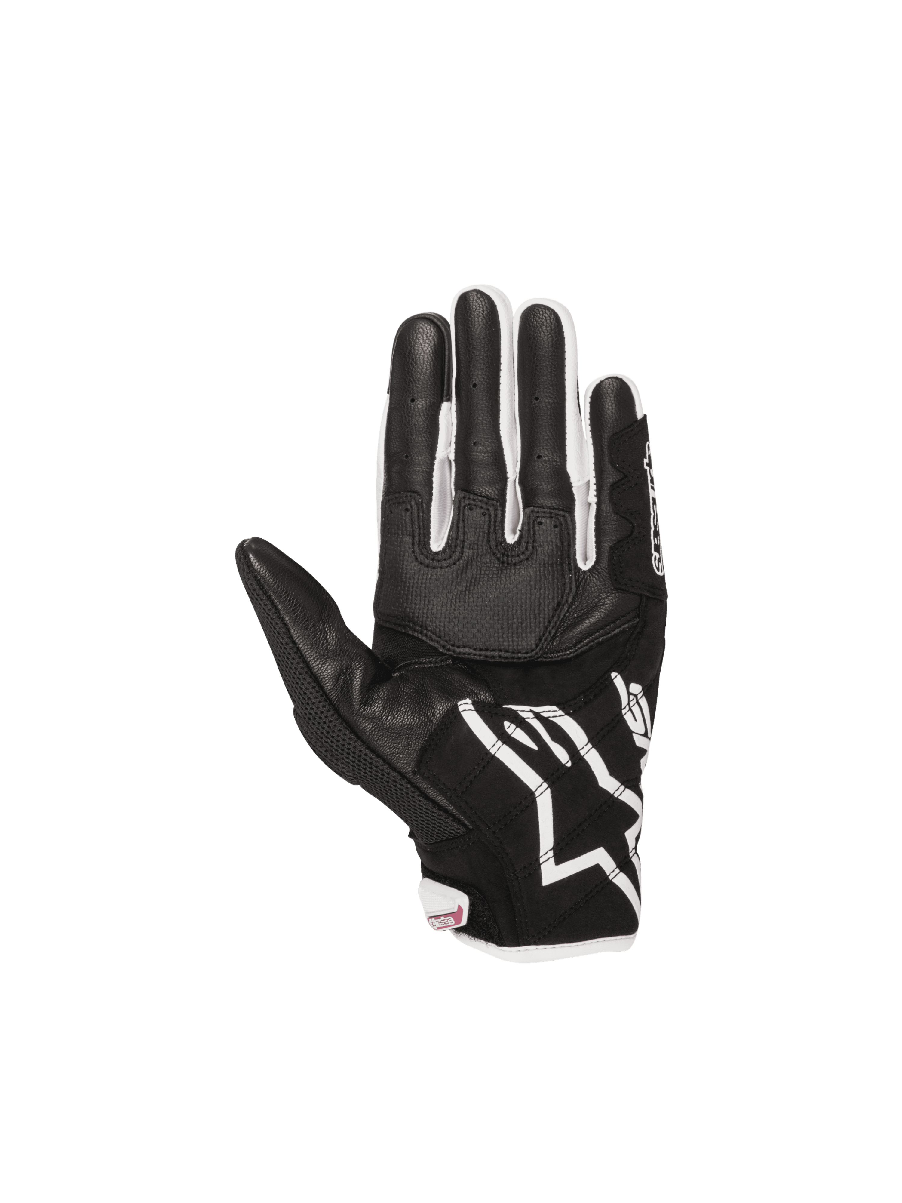 Alpinestars Stella SMX-2 Air Carbon V2 dames-motorhandschoenen, zwart en wit, leren handpalm met 3D-mesh.