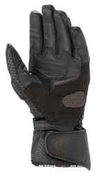 Alpinestars Stella SP-8 V3 dameshandschoenen, motorhandschoenen, zwart zwart, handpalmaanzicht met versterkte leren panelen en geperforeerde details, brede verstelbare polssluiting met treklipje, hoogwaardige beschermende uitrusting voor dames