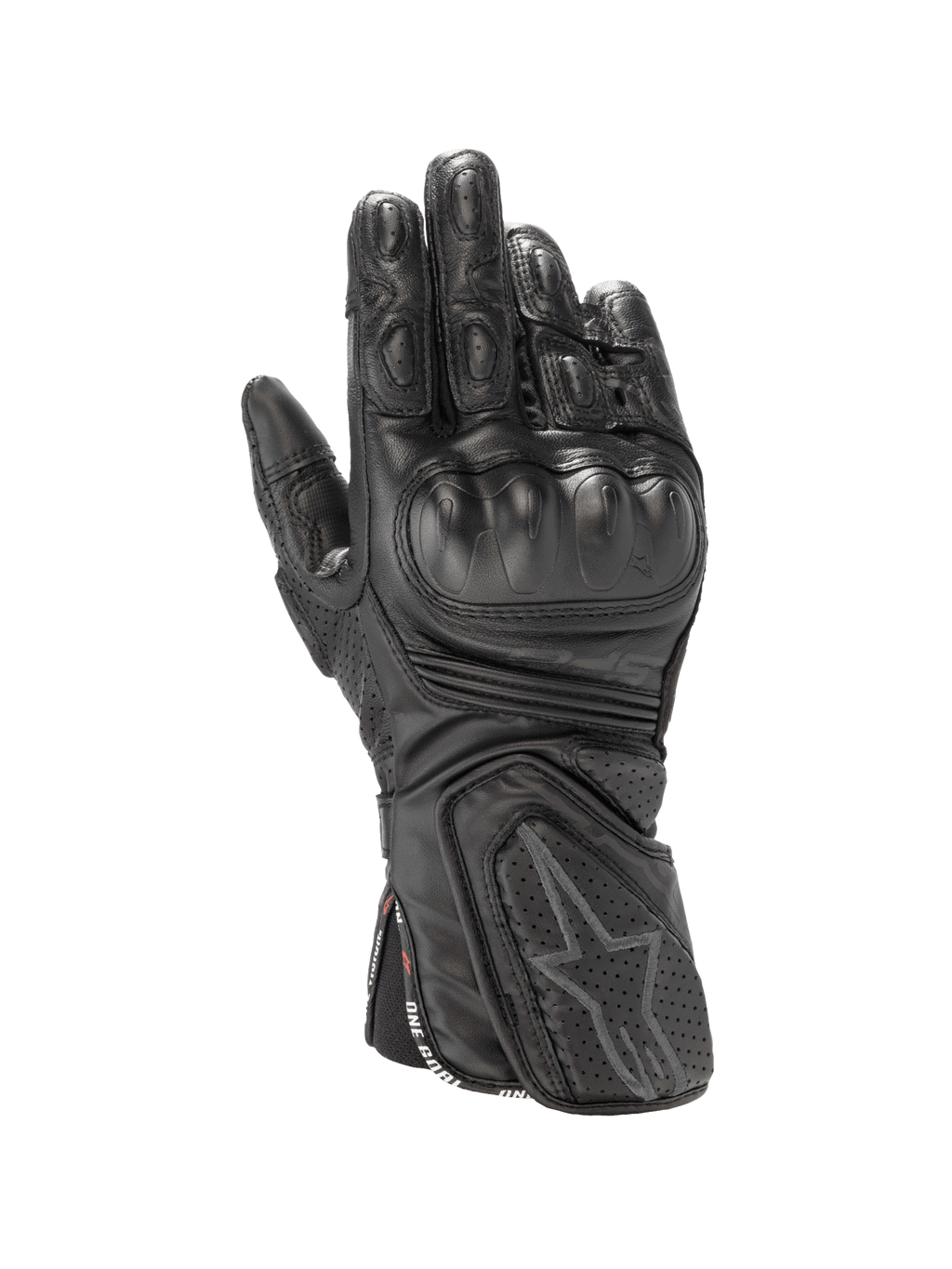 Alpinestars Stella SP-8 V3 Women's Motorcycle Racing Gloves in black leather with molded hard knuckle protection.