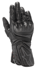 Alpinestars Stella SP-8 V3 handschoenen, dames motorracehandschoenen, zwart, hoogwaardige lederen constructie, harde knokkelbescherming, geperforeerd voor ventilatie, gewatteerde vingers en pols, sterlogo, band met 'One Goal One Vision' tekst