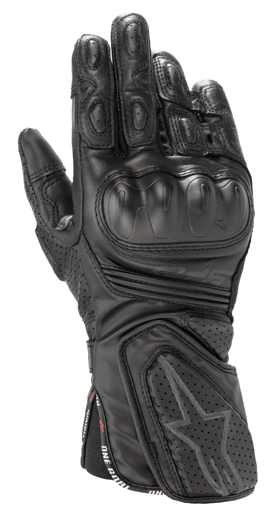 Alpinestars Stella SP-8 V3 Gloves, Women's Motorcycle Racing Gloves, Black, Premium Leather Construction, Hard Knuckle Protection, Perforated Ventilation, Padded Fingers and Wrist, Star Logo, One Goal One Vision Strap