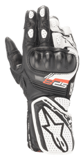 Alpinestars Stella SP-8 V3 dames motorhandschoenen, motorracehandschoenen, zwart en wit, met voorgevormde harde knokkelbescherming, geperforeerde leren panelen voor ademend vermogen, verlengde manchet met groot ster-logo en rode SP-8 graphic