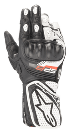 Alpinestars Stella SP-8 V3 dames motorhandschoenen, motorracehandschoenen, zwart en wit, met voorgevormde harde knokkelbescherming, geperforeerde leren panelen voor ademend vermogen, verlengde manchet met groot ster-logo en rode SP-8 graphic