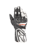 Alpinestars Stella SP-8 V3 motorhandschoenen voor dames, zwart en wit, lederen constructie met harde knokkelbescherming, CE-gecertificeerd.