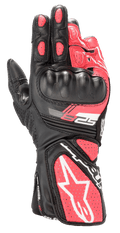 Alpinestars Stella SP-8 V3 dames motorhandschoenen, sportieve motorhandschoenen, zwart, wit en Diva Pink, voorzien van gegoten harde knokkelbescherming, geperforeerde roze lederen panelen, lange manchet met groot wit sterlogo en SP-8 branding