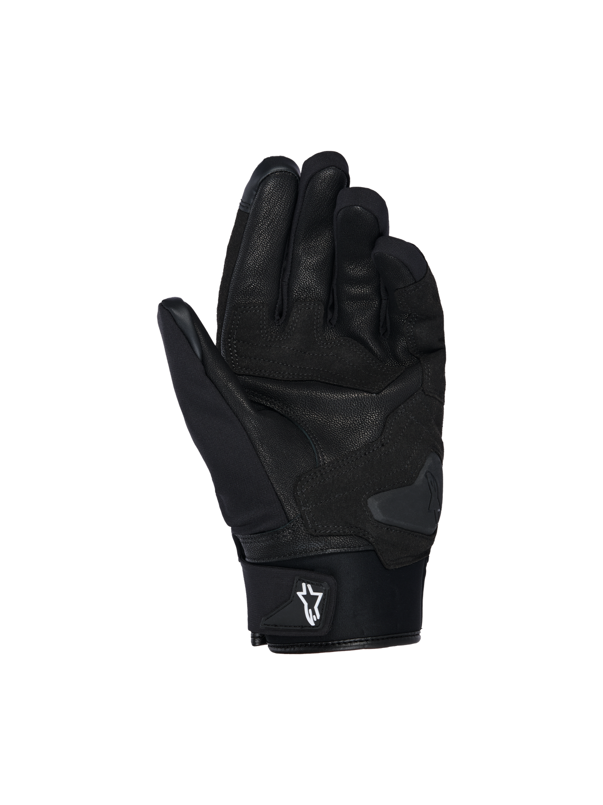 Alpinestars SP X Z Waterproof Handschoenen, motorhandschoenen, zwart, handpalmaanzicht met lederen constructie, versterkte padding en handpalmslider voor slijtvastheid