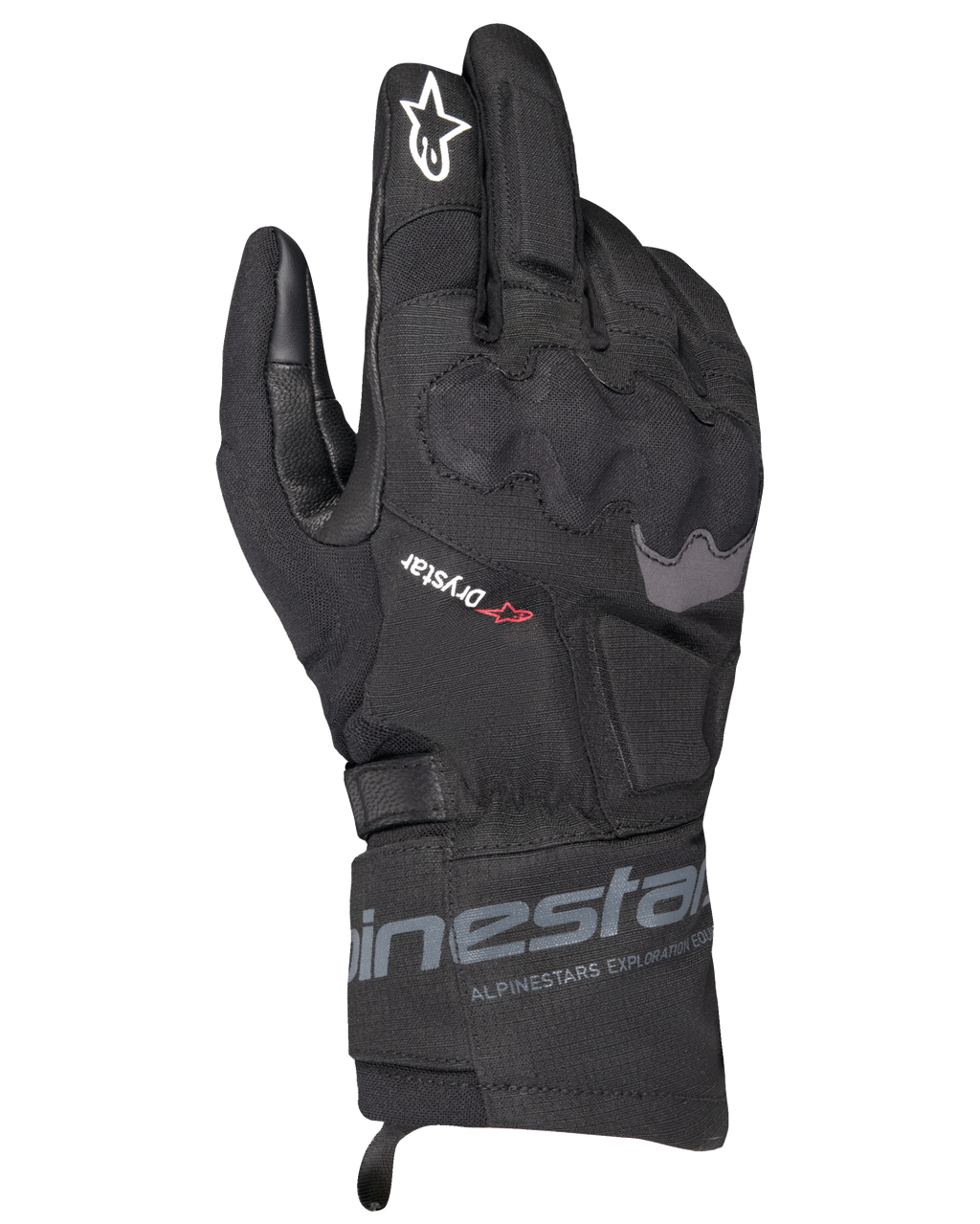 Alpinestars WT-3 Drystar geïsoleerde handschoenen, zwarte touring motorhandschoenen, waterdichte en geïsoleerde constructie met gevormde knokkelbescherming, wit sterlogo op de wijsvinger en middellange manchet met Alpinestars-branding