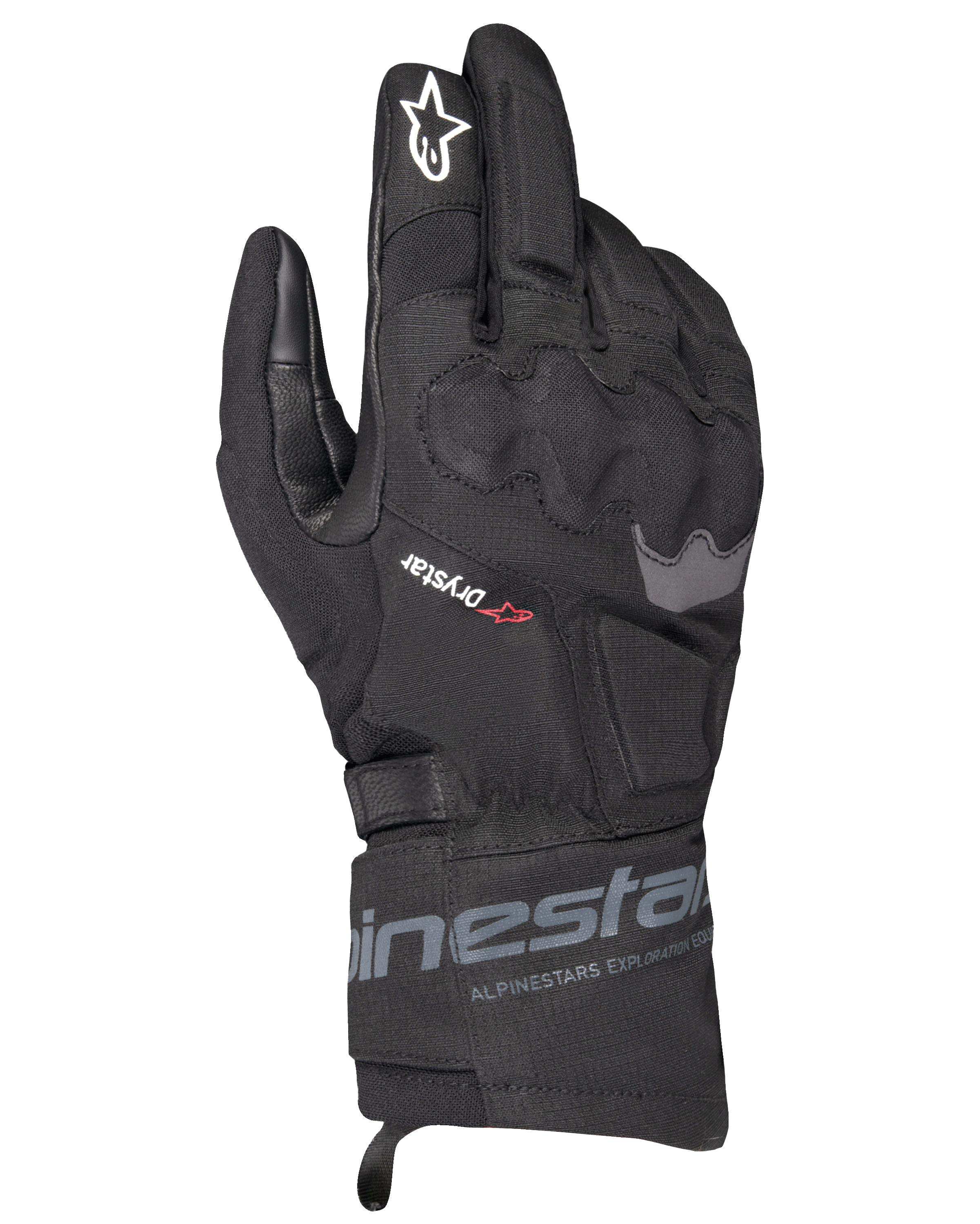 Alpinestars WT-3 Drystar geïsoleerde handschoenen, zwarte touring motorhandschoenen, waterdichte en geïsoleerde constructie met gevormde knokkelbescherming, wit sterlogo op de wijsvinger en middellange manchet met Alpinestars-branding