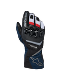 Alpinestars WT-8 GORE-TEX Geïsoleerde Handschoenen, motor-winterhandschoenen, zwart en donkerblauw met rode en witte accenten, harde TPU-knokkelbescherming, GORE-TEX-branding, ontwerp met lange manchet