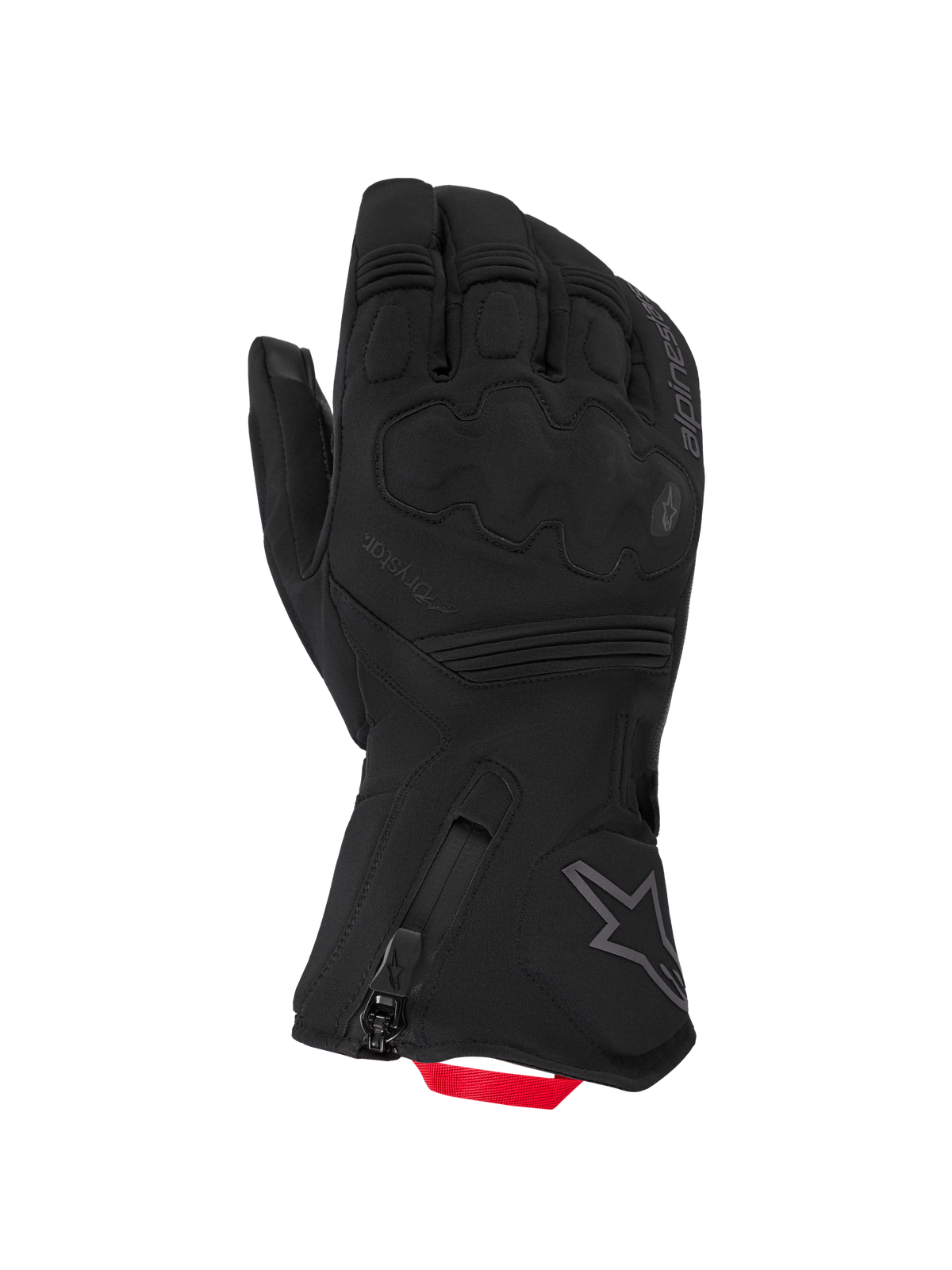 Alpinestars Wt 5 Drystar Insulated Handschoenen, winter adventure motorhandschoenen, zwart met rode aantreklip, waterdicht Drystar-membraan en PrimaLoft-isolatie
