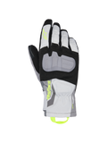 Alpinestars XT-3 Drystar Insulated Gloves, Motorcycle Touring Gloves, Black Gray and White, featuring a large gray protective knuckle plate, neon yellow Astars branding and pull loop, waterproof textile construction with mid-length cuff.