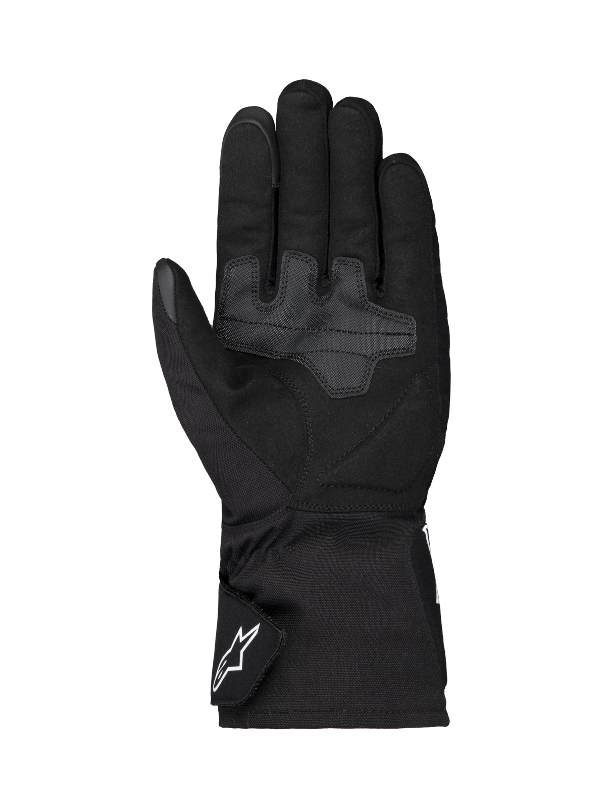 Alpinestars Wt-1 Drystar® geïsoleerde handschoenen, motorhandschoenen, zwart, handpalmweergave met versterkte textiele gripvlakken, lange manchet met wit Alpinestars-logo op de band, weerbestendige constructie voor rijden op de weg