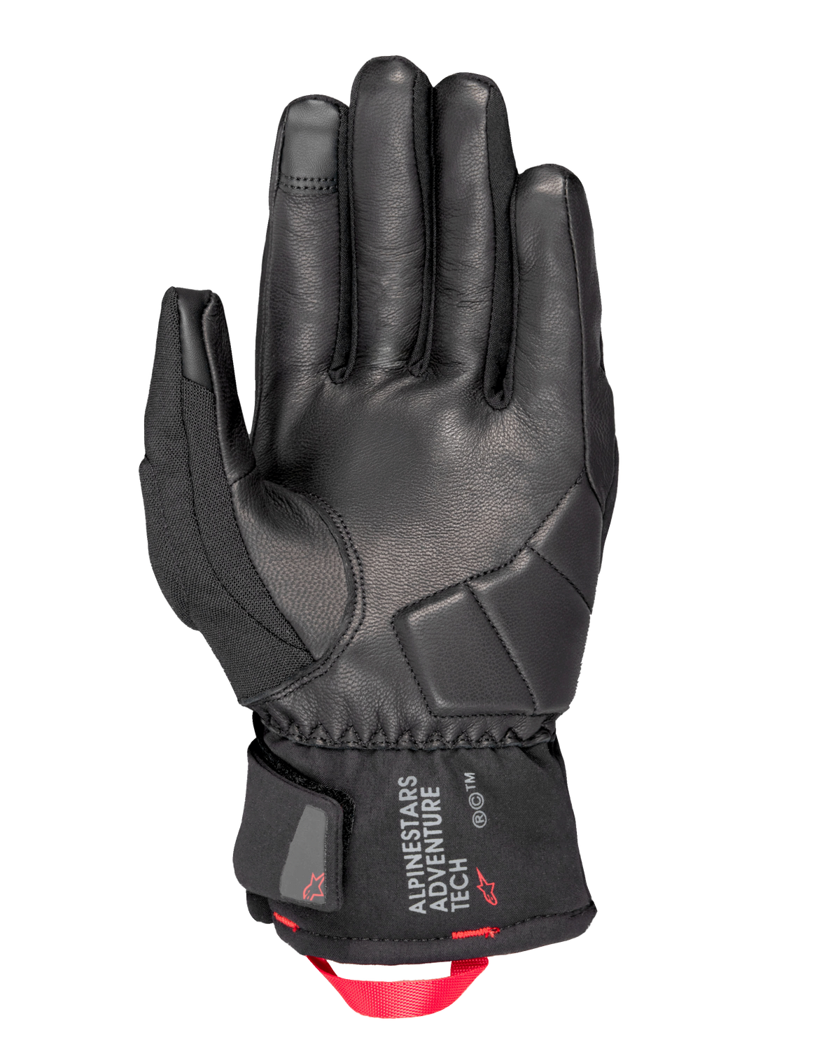 Alpinestars Crestone GORE-TEX geïsoleerde handschoenen, motorhandschoenen, zwart, palmzicht met leren constructie en versterkte impactvulling, kort manchet met Alpinestars Adventure Tech-logo en een felrode webbing treklus