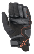 Alpinestars SMX-1 Drystar® handschoenen, motorhandschoenen, zwart en fluo rood, handpalmweergave met versterkte lederen en suède constructie, gewatteerde landingszones en klittenband polssluiting met rood sterlogo