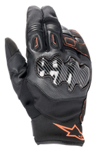 Alpinestars SMX-1 Drystar® handschoenen, motorhandschoenen, zwart met fluorode accenten, voorzien van een knokkelbeschermer met carbon-effect, korte manchet, constructie van leer en textiel, waterdicht Drystar®-membraan