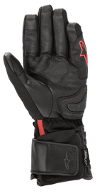 Alpinestars HT-7 Heat Tech Drystar® handschoenen, zwarte verwarmde motorhandschoenen, voorzien van lederen handpalm en softshell constructie met rood Alpinestars-logo, waterdichte Drystar® technologie en verstelbaar manchet voor rijden in koud weer