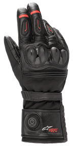 Alpinestars HT-7 Heat Tech Drystar motorhandschoenen, verwarmde motorhandschoenen, zwart met rode accenten, elektronisch Heat Tech-systeem met aan/uit-knop op de manchet, TPU-knokkelbescherming, waterdichte Drystar-technologie, constructie van leer en textiel