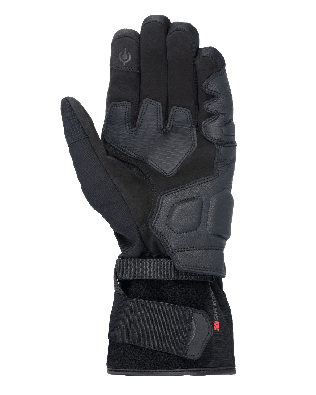 Alpinestars Tourer W-7 V2 Drystar® handschoenen, zwarte motorhandschoenen, handpalmzicht met lederen versterkingen, gevoerde gripzones, touchscreen-compatibele vingertop en een veilige polsbandsluiting.
