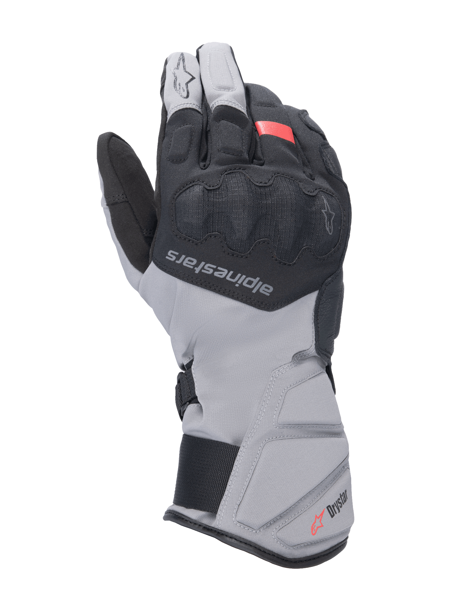 Alpinestars Tourer W-7 V2 Drystar handschoenen, motor touringhandschoenen, zwart en donkergrijs met rood accent, waterdicht winterontwerp met lange manchet, bedekte SP Lite knokkelbescherming en verstelbaar sluitsysteem