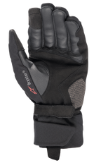 Alpinestars Bogota' Drystar® XF handschoenen, motorhandschoenen, zwart, handpalmaanzicht met versterkte lederen constructie, verstelbare polsband en Drystar-branding, duurzame uitrusting voor adventure touring